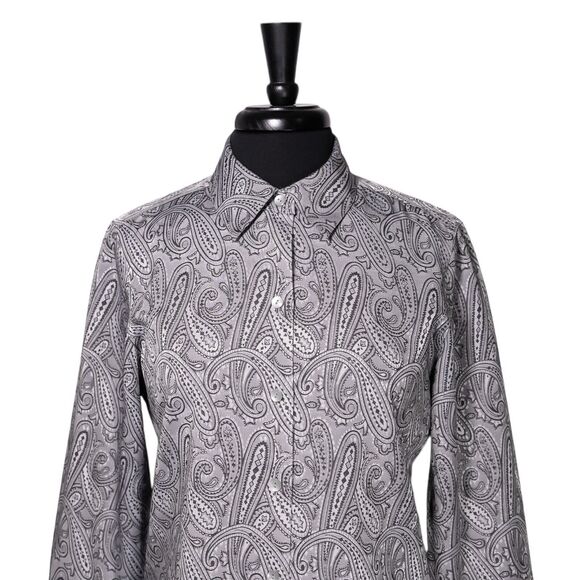 Foxcroft Women's Shirt Button Up Gray Silver Paisley Wrinkle Free Blouse Top 8 - Picture 5 of 9
